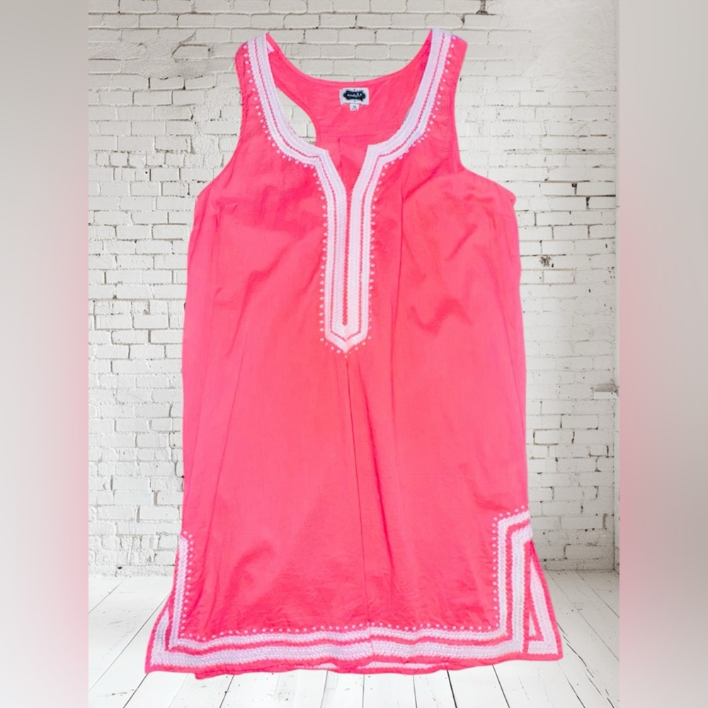 Mud Pie Women's size M Peach & White 100% Cotton Sleeveless Pullover Top EUC